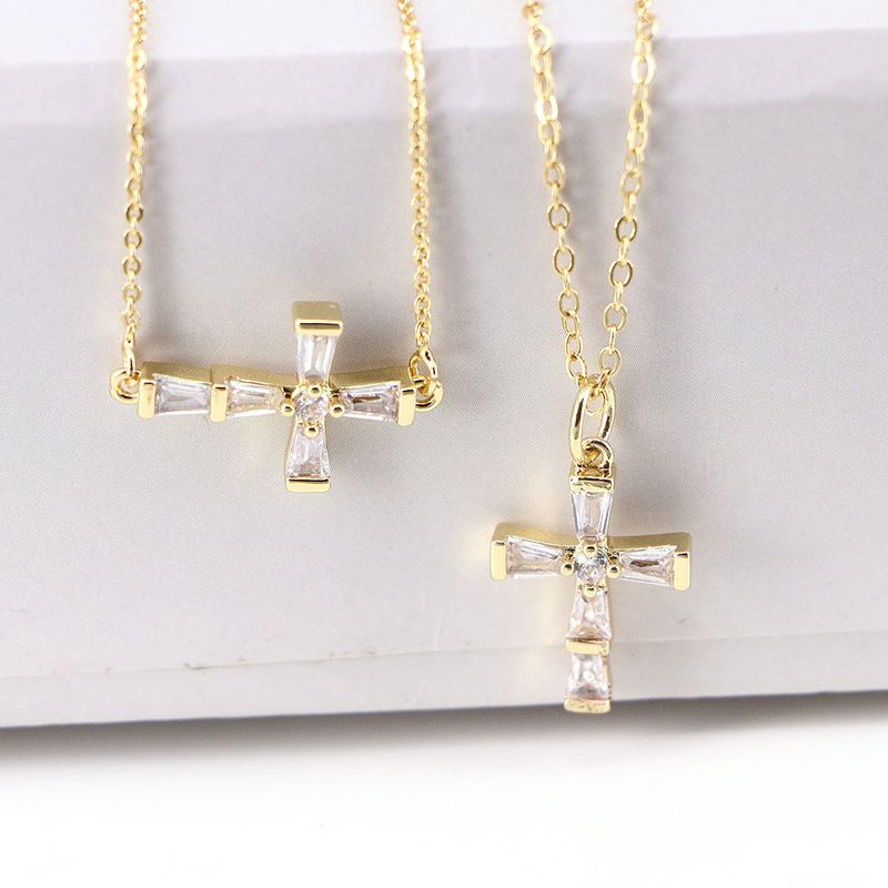 Simple Cross Pendant Necklace Copper Micro-inlaid Zircon Necklace