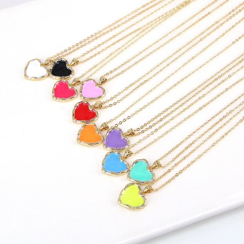 European And American Color Dripping Oil Copper Heart Pendant Necklace