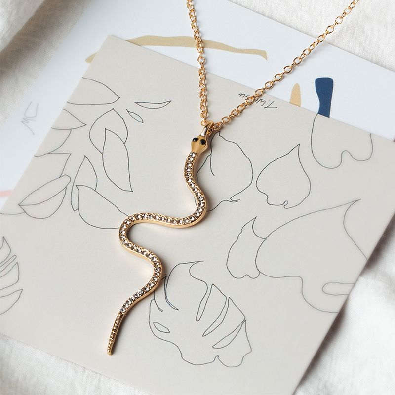 Simple Full Of Diamond Snake Shape Pendant Necklace