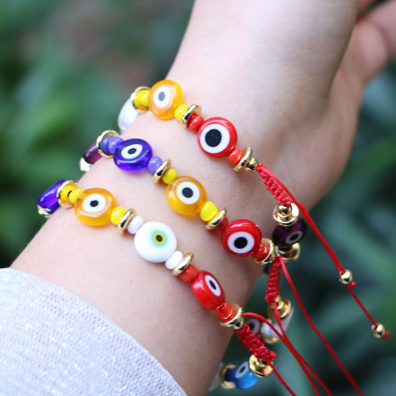 European And American Bead Glaze Devil Eye Bracelet Stretchable Braided Bracelet