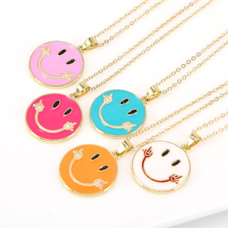 New Simple Dripping Oil Cute Smiley Necklace Sweater Chain