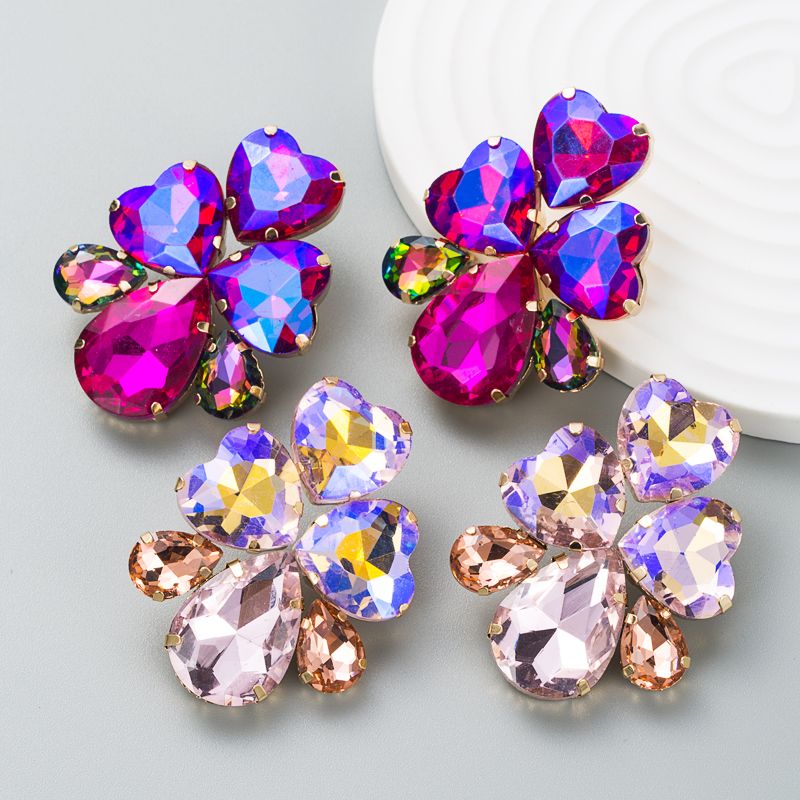 Fashion Alloy Diamond Heart-shaped Drop-shaped Earrings