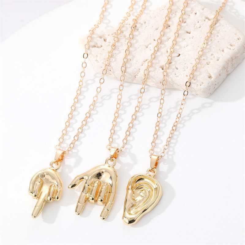 Punk Necklace Stereo Gesture Ear Foot Pendant Clavicle Chain