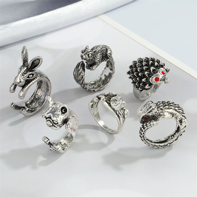 Retro Punk Schmetterling Igel Eule Frosch Ring Weiblich Alt Silber Tier Offener Ring