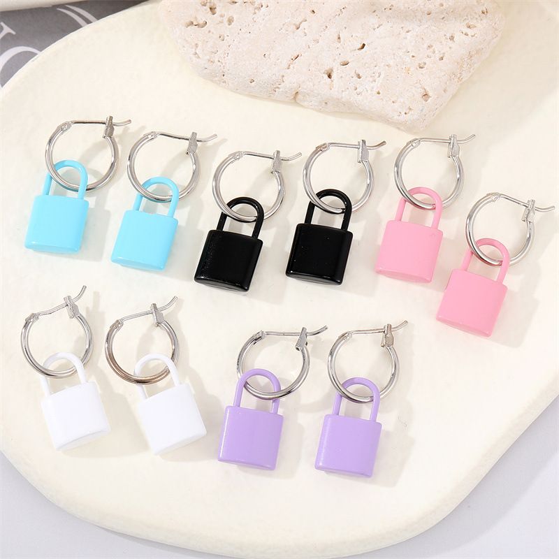 Alloy Candy Color Lock Fashion Simple Contrast Color Small Lock Earring
