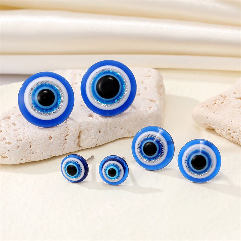 Pendientes De Ojo De Brillo Azul De Resina Simple Retro Pendientes De Ojo De Demonio De Moda Mujer