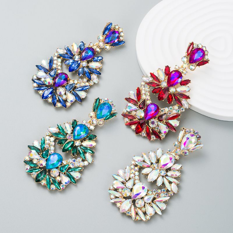 New Alloy Colored Diamond Flower Earrings Fashion Earrings