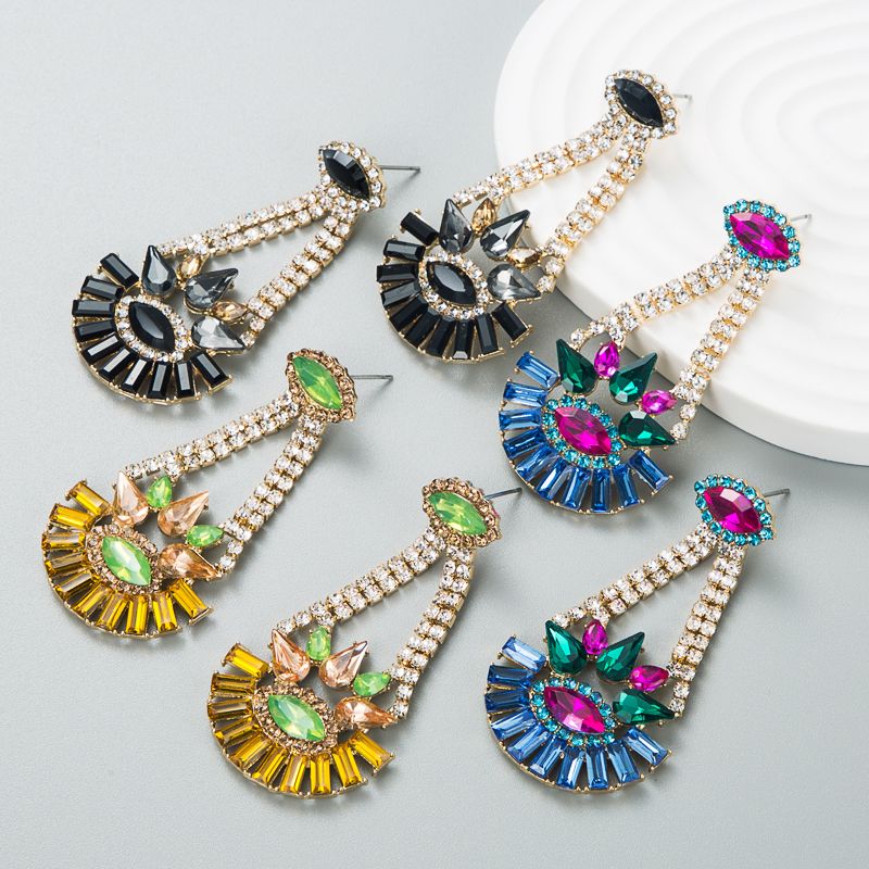 Fashion Color Diamond Shiny Alloy Color Diamond Hollow Flower Drop Earring