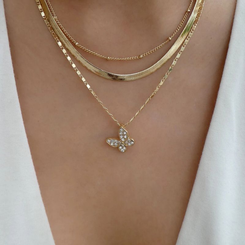 Fashion Diamond-studded Butterfly Multi-layer Necklace