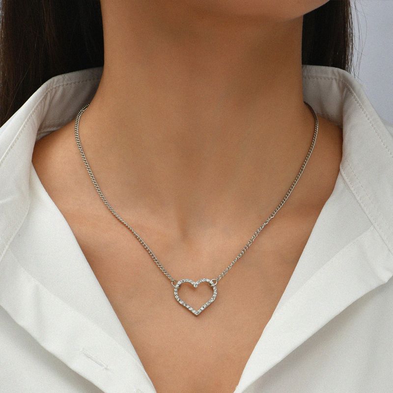 Simple Full Diamond Peach Heart Necklace Wholesale Jewelry