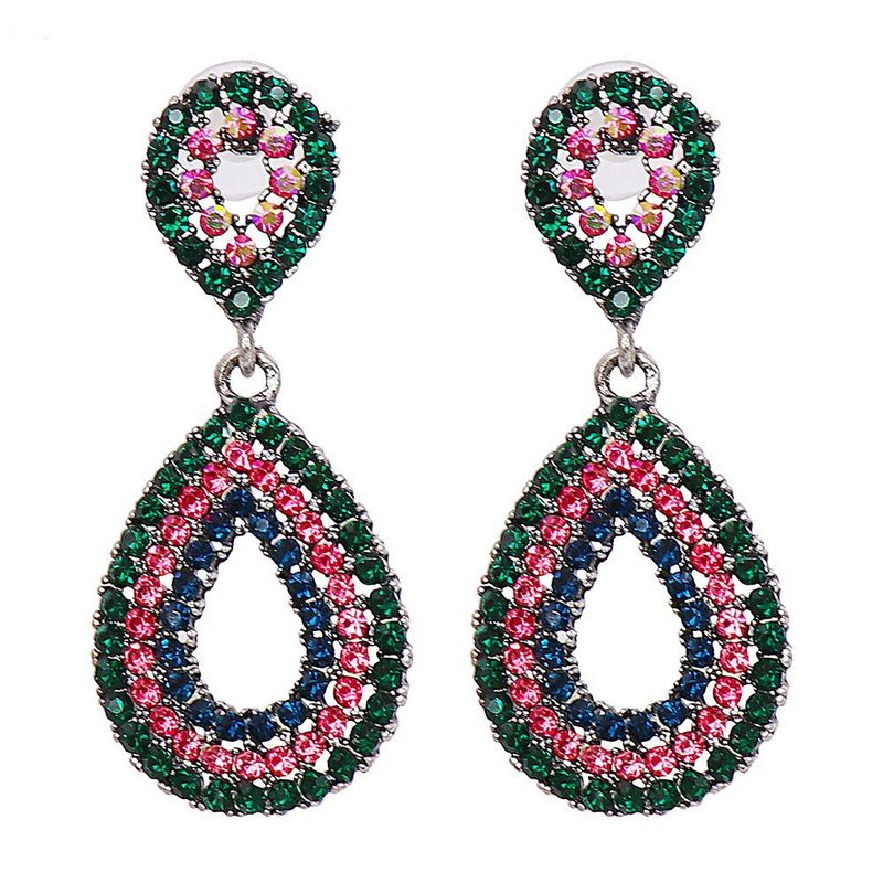 Neue Geometrische Tropfenförmige Volle Diamantohrringe Farbe Ohrringe Weiblich Großhandel