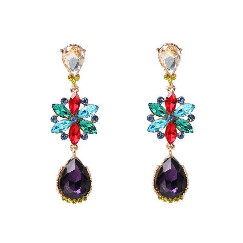 Fashion Colored Diamond Earrings Flower Drop Earrings Personality Earrings Wholesale
