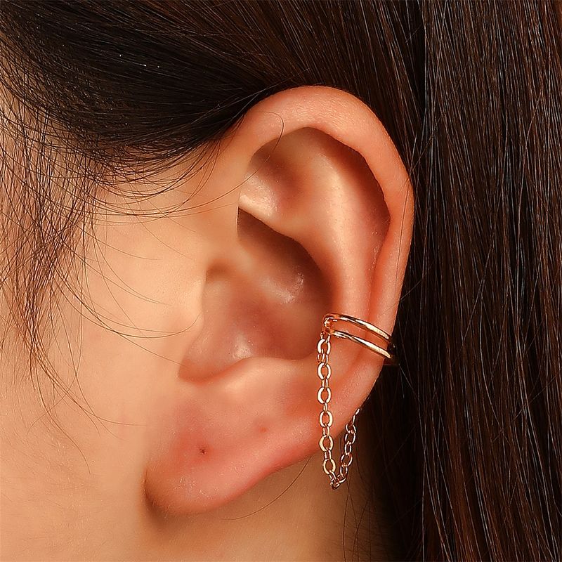Metal Chain Ear Clip Single Retro Holeless Copper Earrings