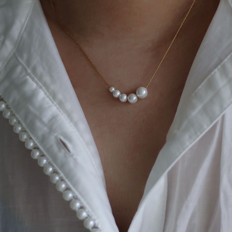 Jewelry Gradient Bubble Five Pearl Collar Chapado En Oro De Acero De Titanio De 18 Quilates