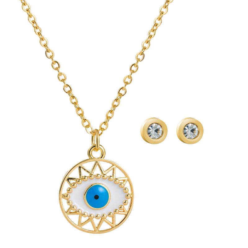 European And American Brass Inlaid Zircon Pendant Necklace Eyes Jewelry Set