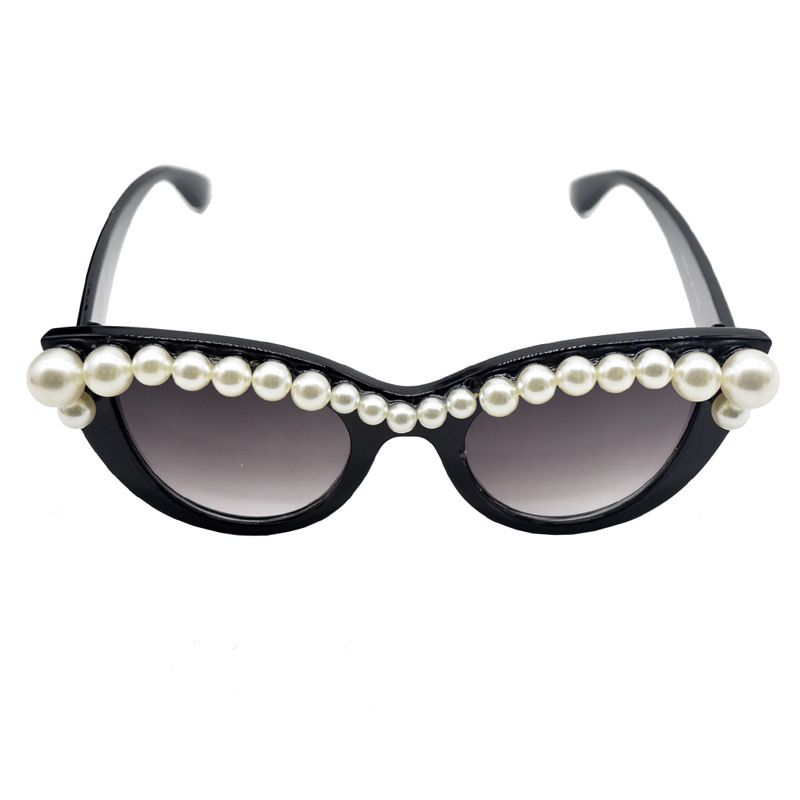 Fashion Cat-eye Frame Pearl Gradient Color Anti-ultraviolet Large Frame Sunglasses