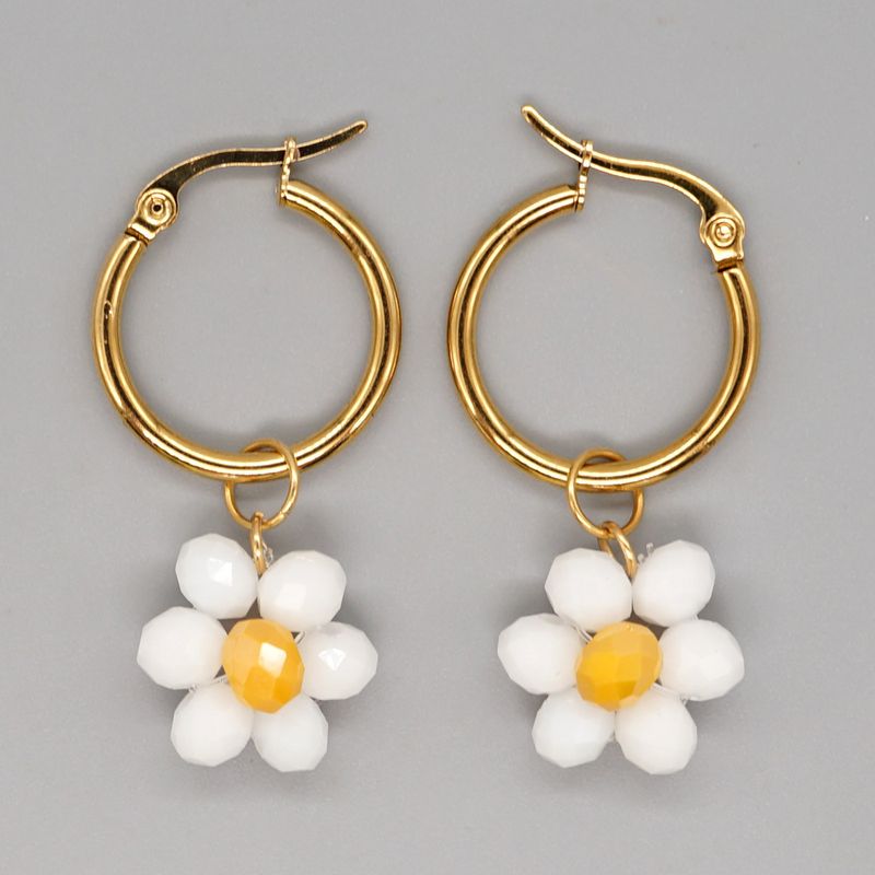 Bohemian Style Big Earrings Crystal Small Flower Rice Beads Earrings