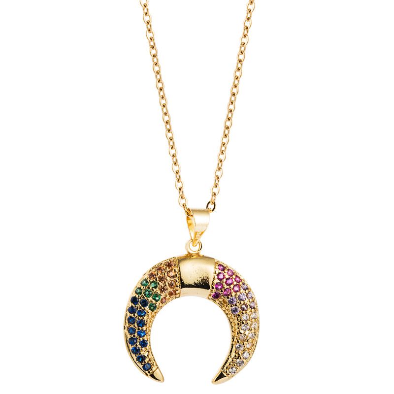 European And American Copper-plated Gold-plated Color Zircon Star Moon-shaped Necklace