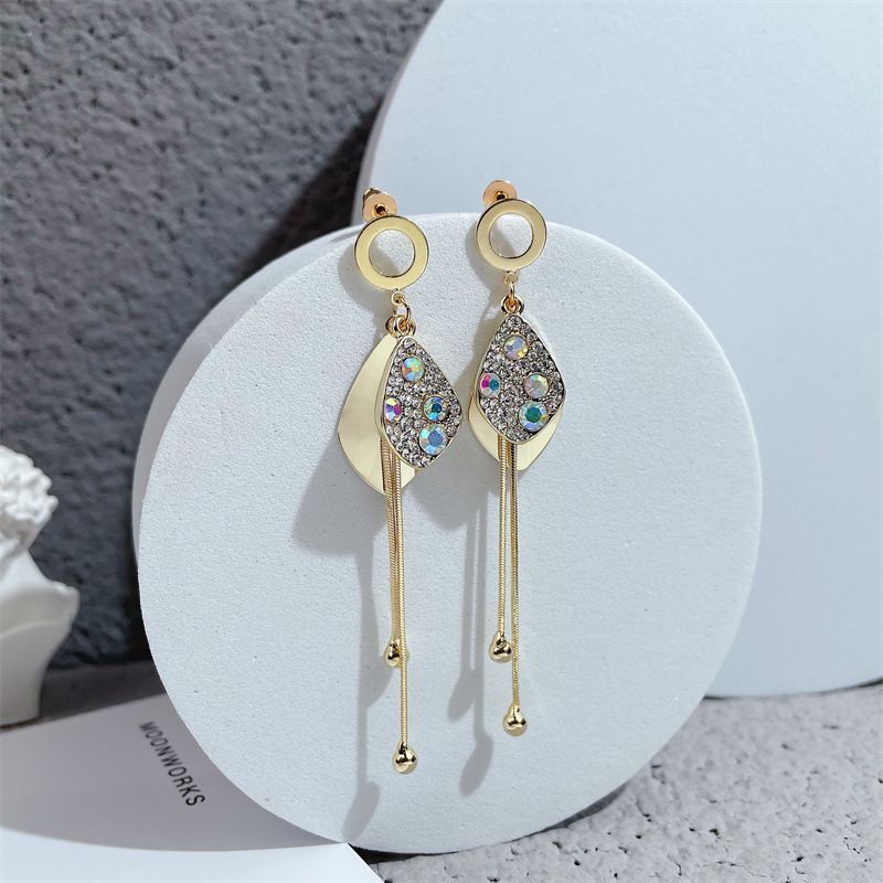 Fashion New Water Drop Zircon Color Metal Tassel Earrings