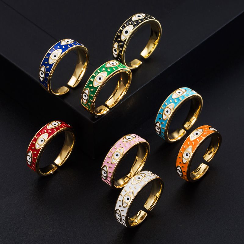 Mode Kupfer Farbe Tropfendes Öl Teufel Auge Offen Einfachen Kupfer Ring Großhandel