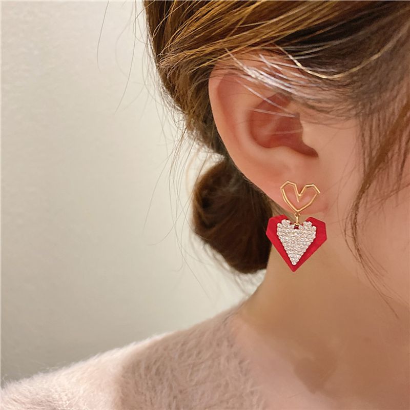 Simple Red Heart Pendant Earrings Wholesale