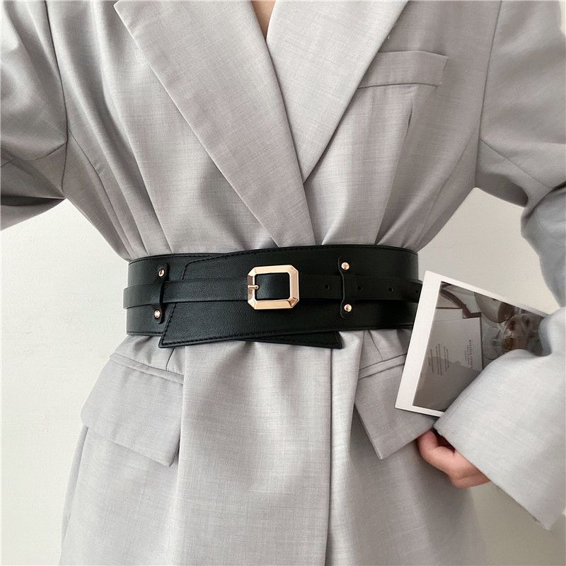 Ladies Girdle Wide Belt Pu Small Square Buckle Fashion Decorative Belt