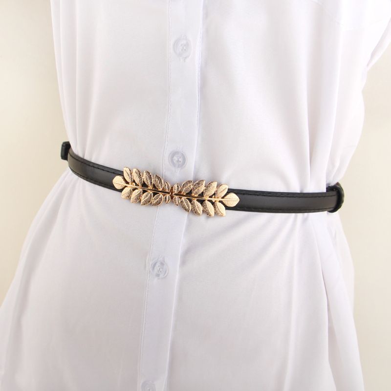 Gold Leaf Pair Buckle Adjustable Thin Belt Dress Belt Wholesale