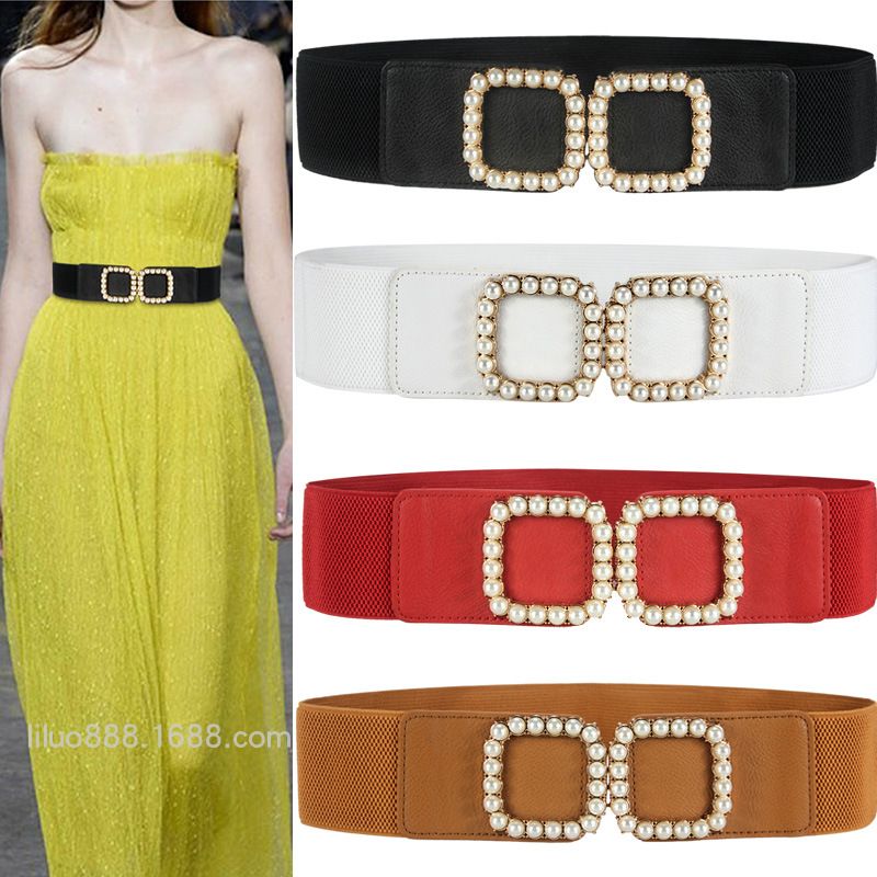 Cinturón De Moda De Faja Elástica Con Cinturón De Perlas Decorativas Para Mujer