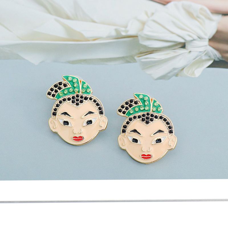 Ins Style Personnalité Personnage De Dessin Animé Portrait Boucles D'oreilles Mode Créative Boucles D'oreilles Huile Goutte En Gros