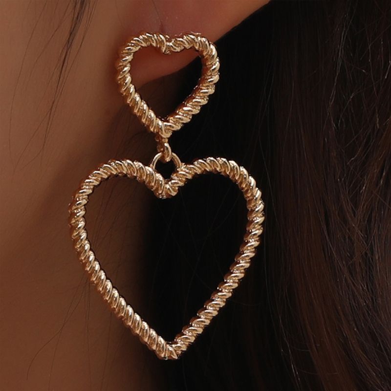Double Heart Hollow Pendant Earrings