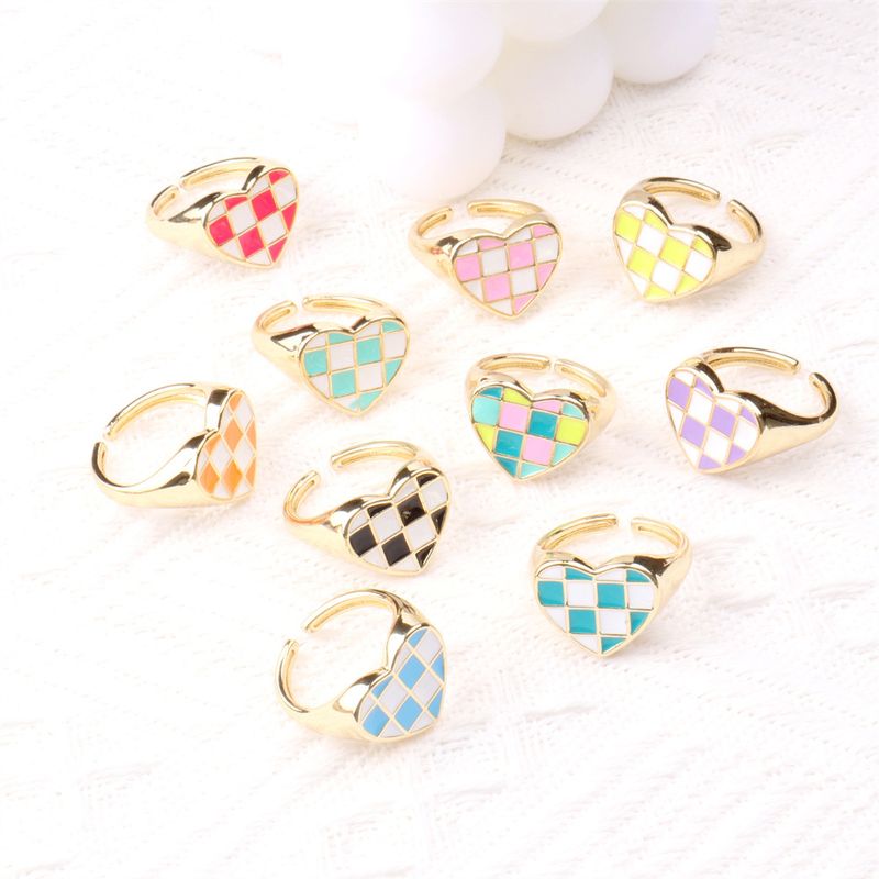 New Style Popular Color Checkerboard Love Ring Niche Design Enamel Contrast Color Index Finger Ring Wholesale