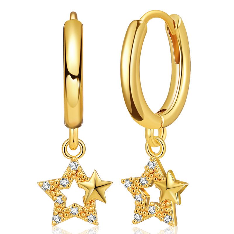 Five-pointed Star Pendant Earrings 18k Gold Plated Earrings Simple Micro-inlaid Zircon Earrings