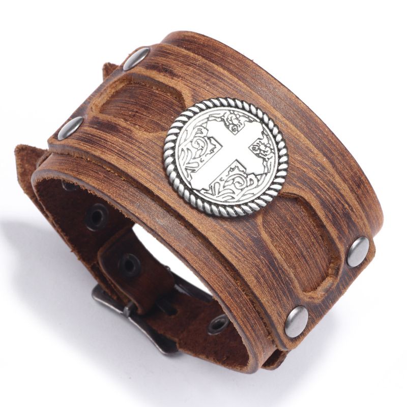 European And American Punk Cross Wide Leather Bracelet Wholesale