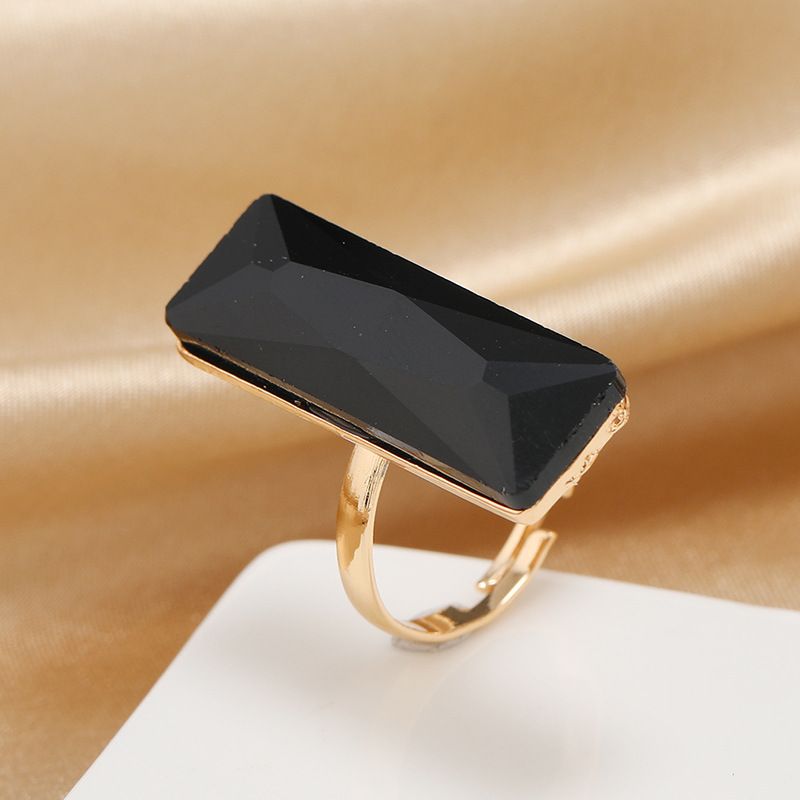 European And American Simple Creative Design Rectangular Diamond Adjustable Ring