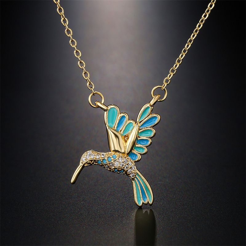 European And American New Drop Oil Bird Pendant Copper Plated Real Gold Necklace