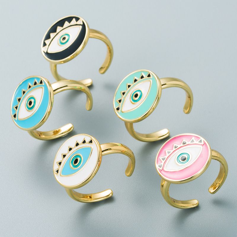 Devil's Eye Series Simple Round Color Dripping Eye Ring Hip-hop Open Ring