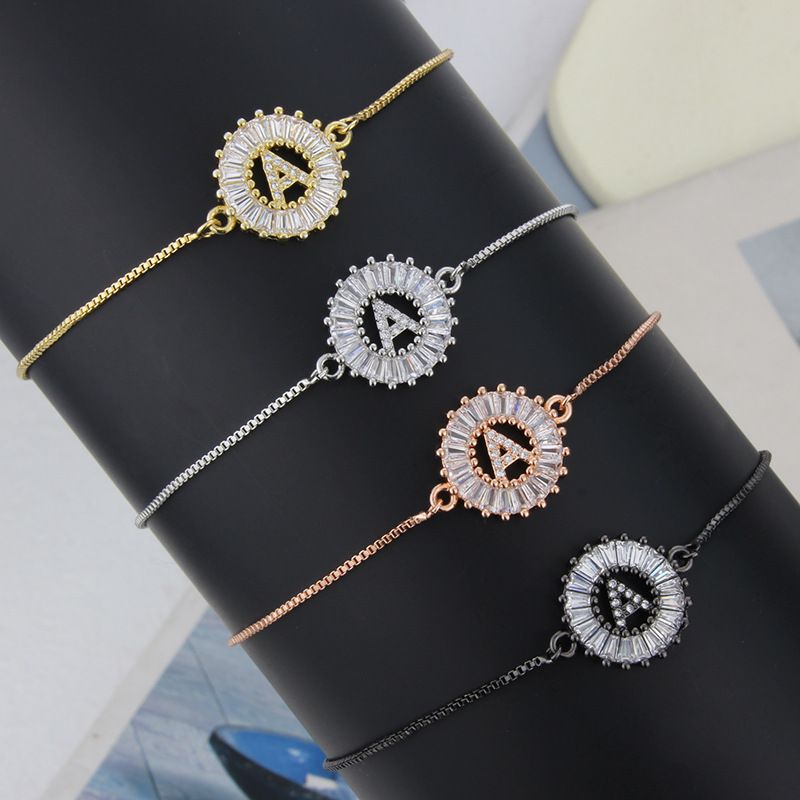 European And American 26 Letter Bracelet Zircon Copper Letter Bracelet