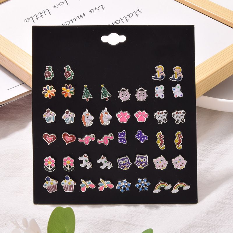 Korean Small Daisy Unicorn 18 Pairs Of Earrings Set Retro Pop Flower Owl Earrings