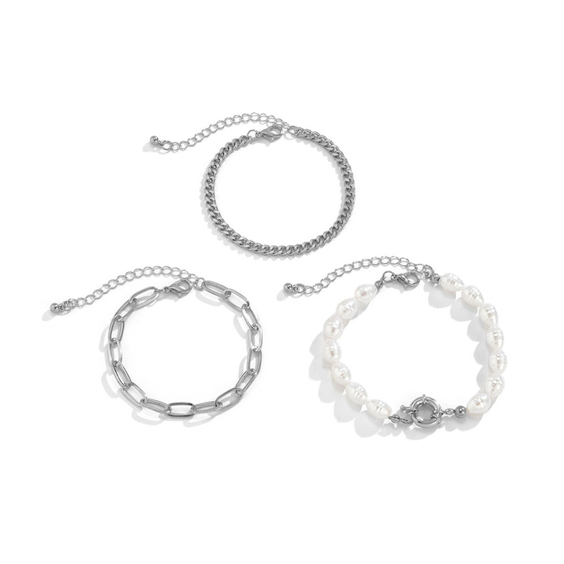 Retro Barock Imitation Perlen Set Stapelarmband Metall Hohlkette Trend Multilayer Armband