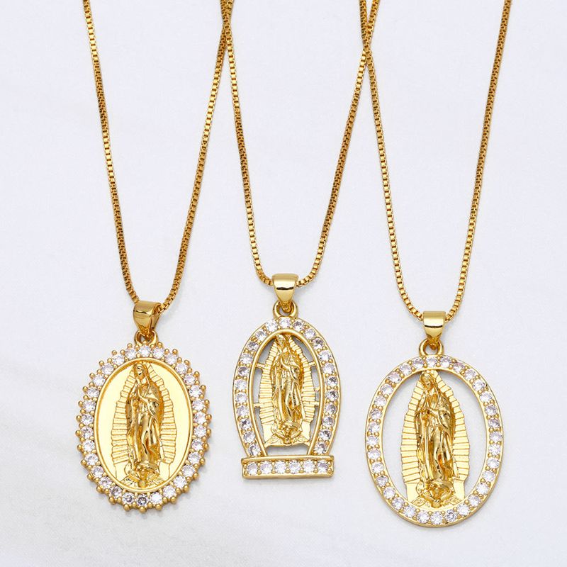 European And American Catholic Virgin Mary Copper Inlaid Zircon Light Luxury Pendant Necklace
