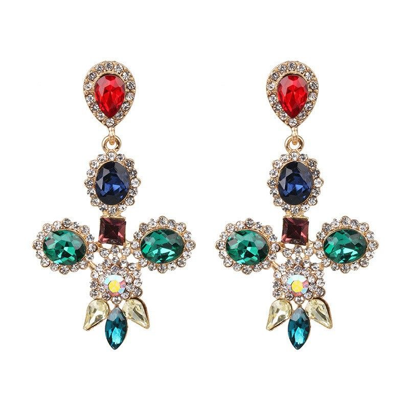 New European And American Creative Personality Cross Diamond Earrings