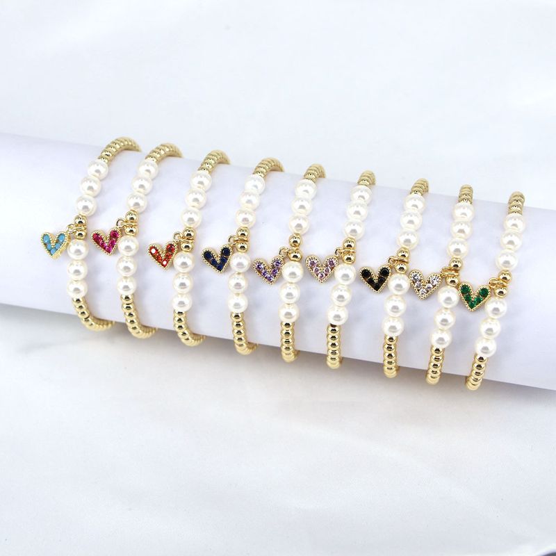 European And American New Pearl Heart-shaped Zircon Color Beaded Bracelet