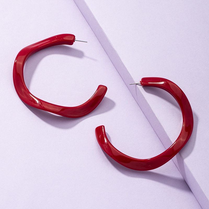 Tide C-shaped Geometric Red Large Circle Earrings Hoop Earring