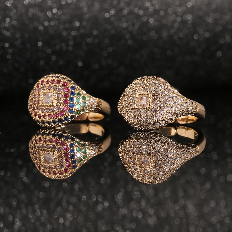 New Fashion Hand Jewelry Copper Platedgold Inlaid Zircon Ring Geometric Ring Couple Ring