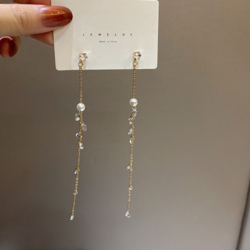 Korean Imitation Pearl Long Chain Earrings