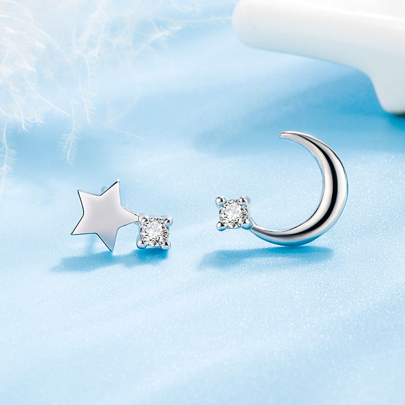 Pendientes Coreanos De La Luna De La Estrella Del Diamante Pendientes Del Circón De La Moda