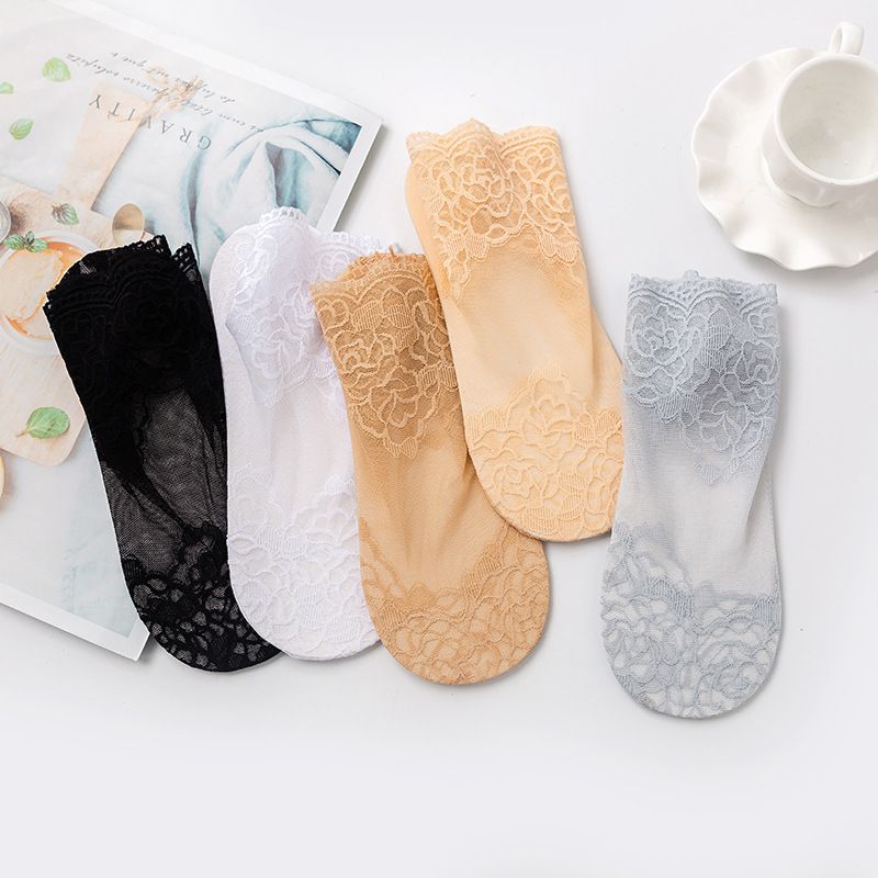 Lace Women's Autumn Thin Cotton Bottom Tide Net Yarn Summer Invisible Cotton Socks