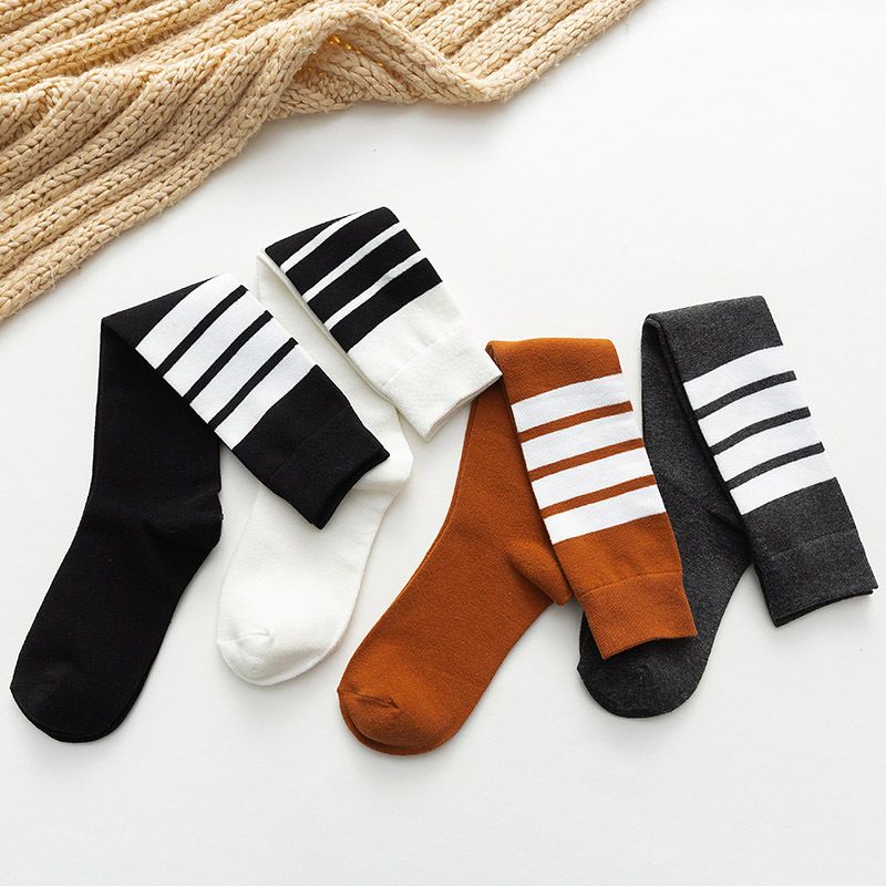 Stripe Socks College Style Korean Version Medium Tube Cotton Knee Socks