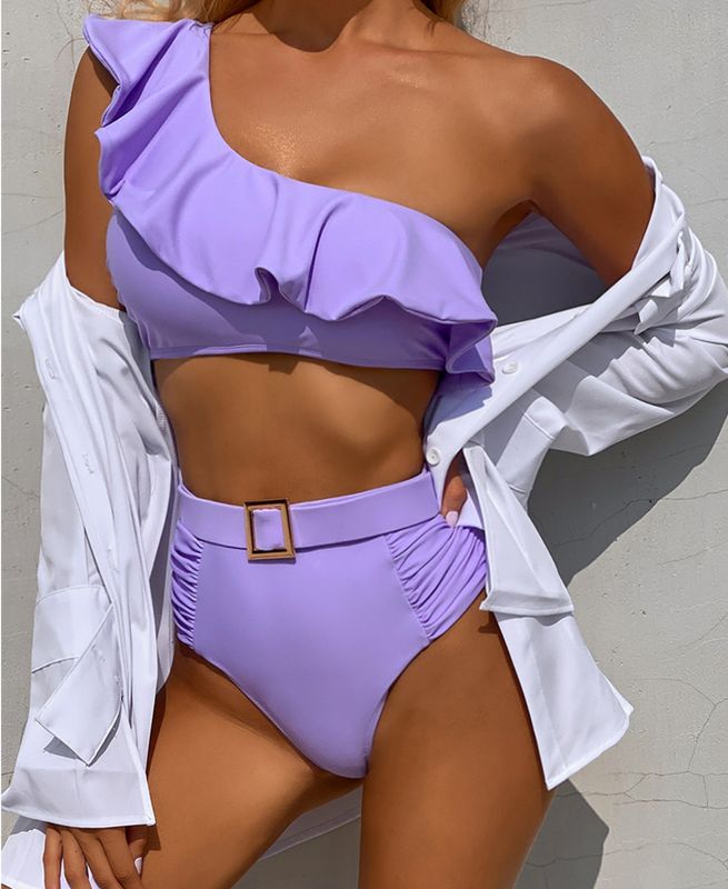 Bikini Sexy De Traje De Baño Dividido Con Volantes De Color Sólido Para Damas Simples