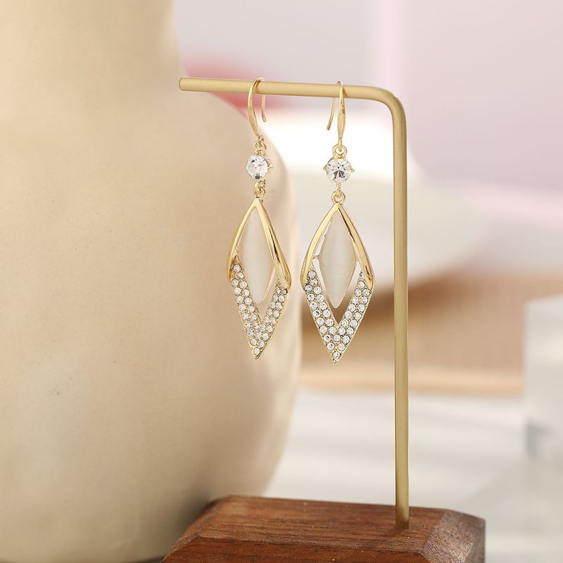 New Diamond Opal Earrings Korean Simple Geometric Rhombus Long Earrings